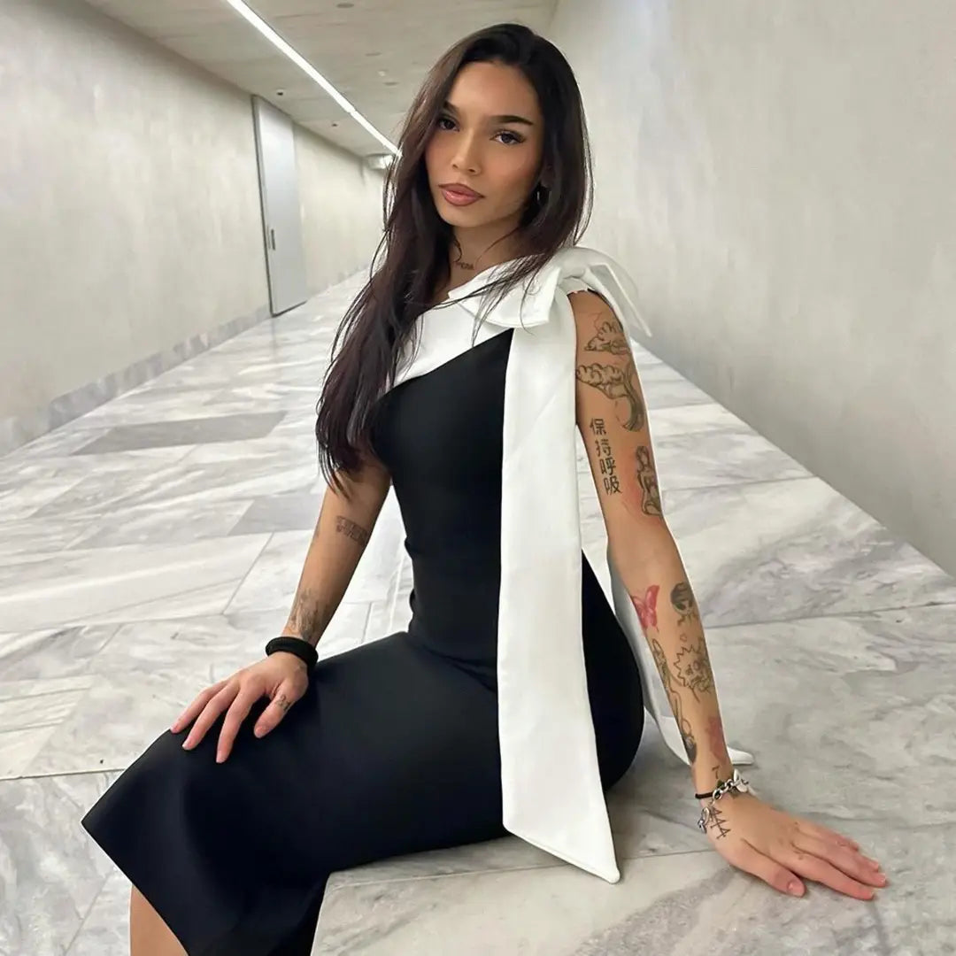 Women’s Slim-fit Oblique Shoulder Bandage Niche Dress