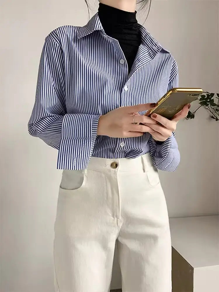 Blue Professional Striped Shirt For Women
