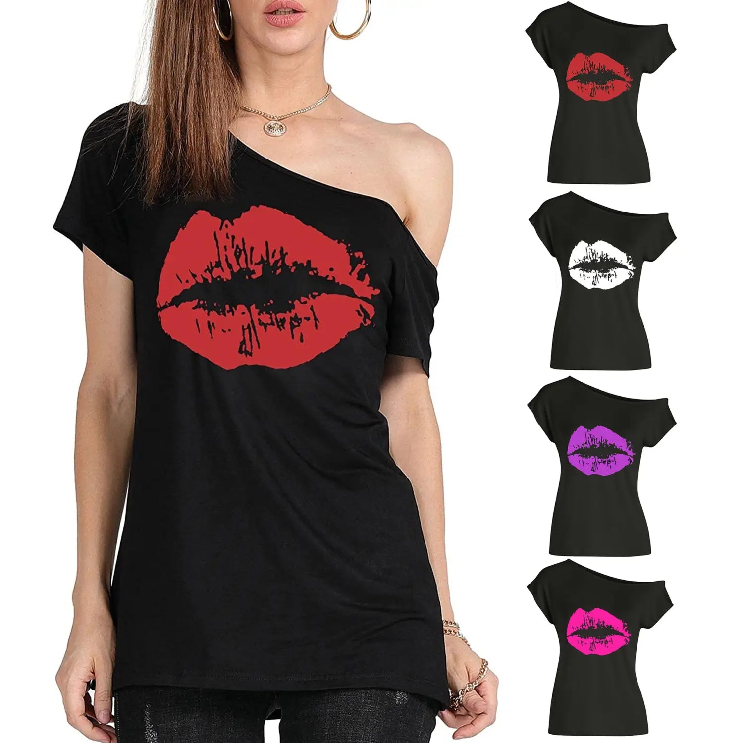 Women’s Loose Shoulder Versatile Printed T-shirt