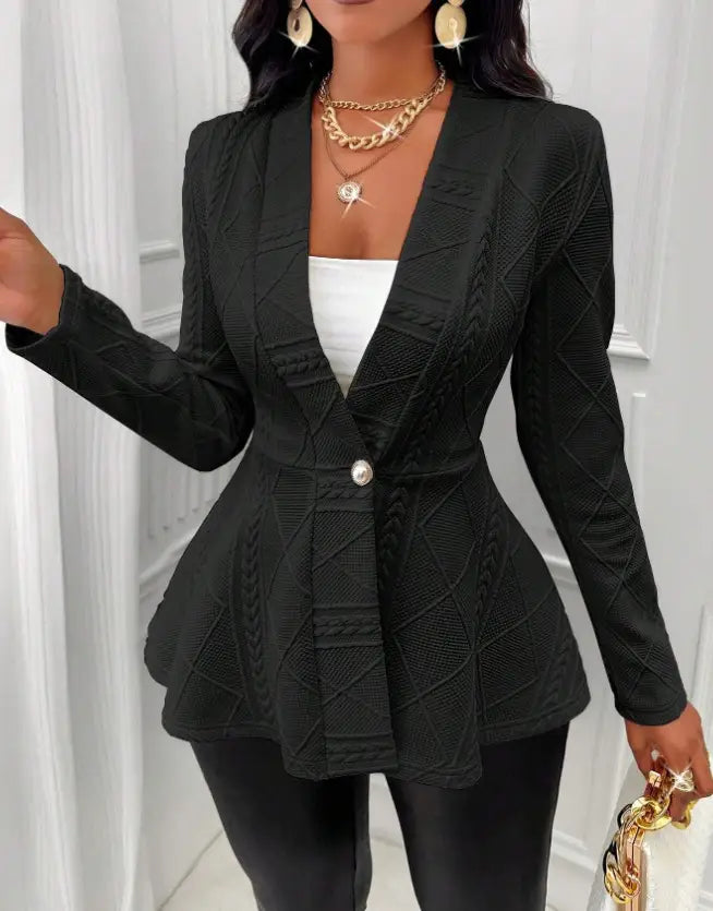 Women Jacquard Texture Single Button Slim-fit Long-sleeved Jacket