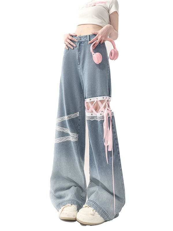 Classic Style Summer Thin Lace Lace Cut-off Jeans