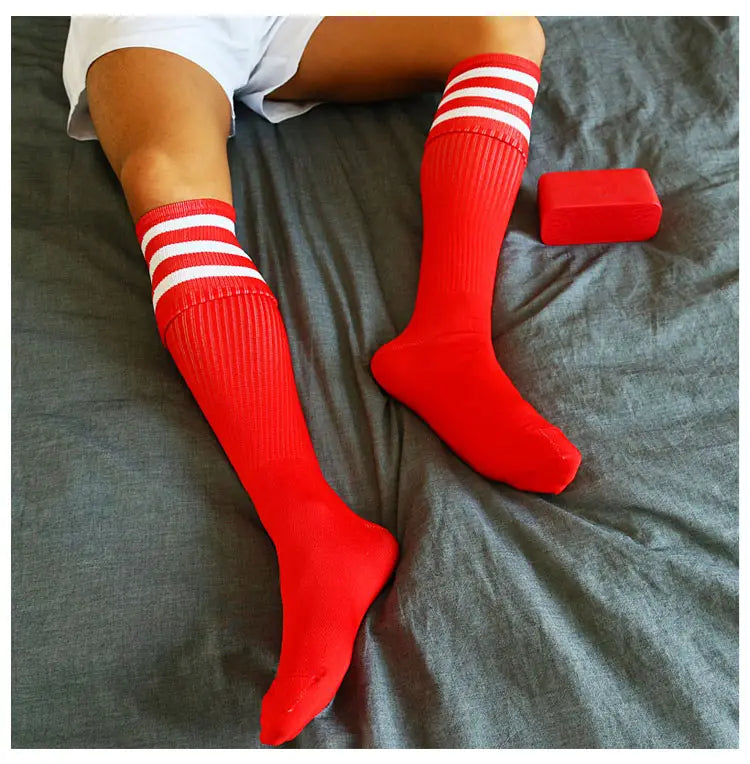 Folded striped over-the-knee high-tube long socks