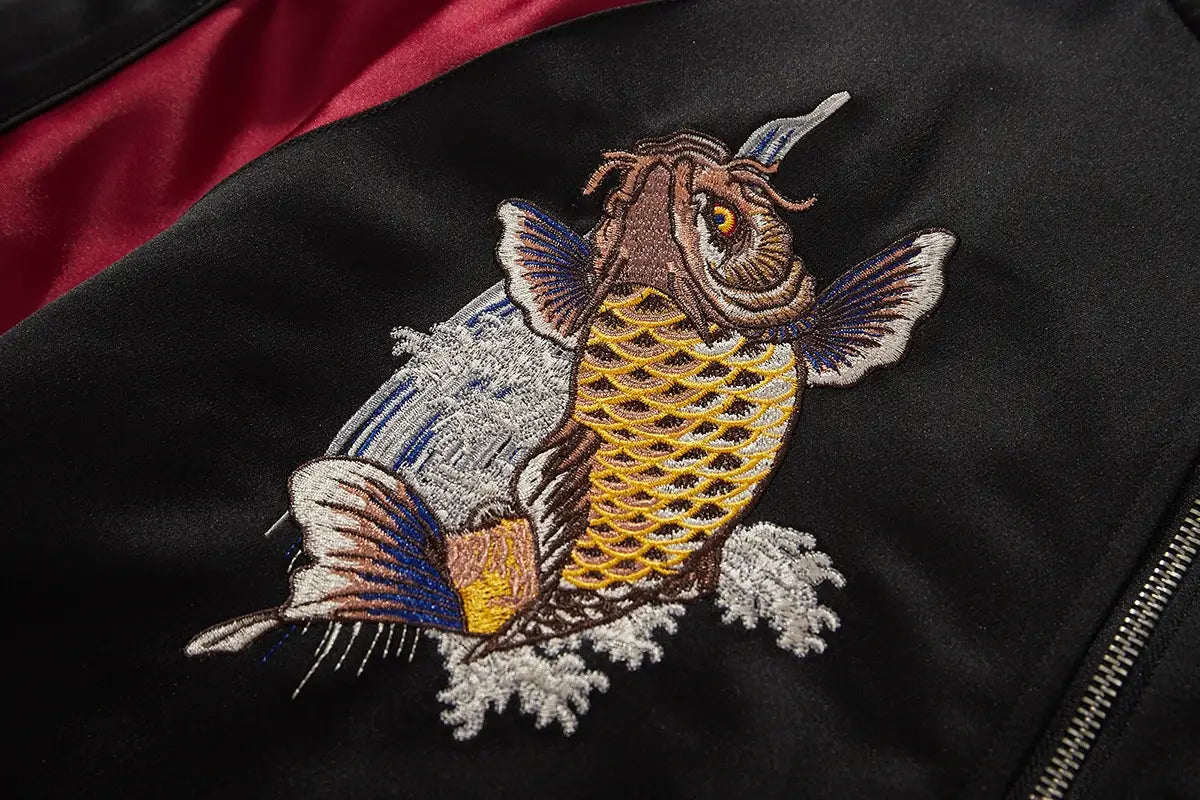 Machine Embroidery Men’s Koi Embroidered Cotton Coat Jacket
