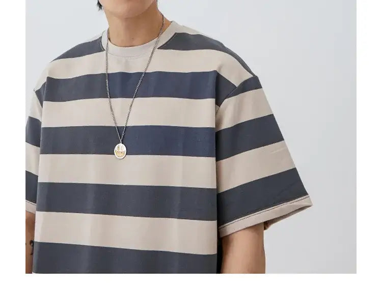 New Striped Short Sleeve Retro Striped Men