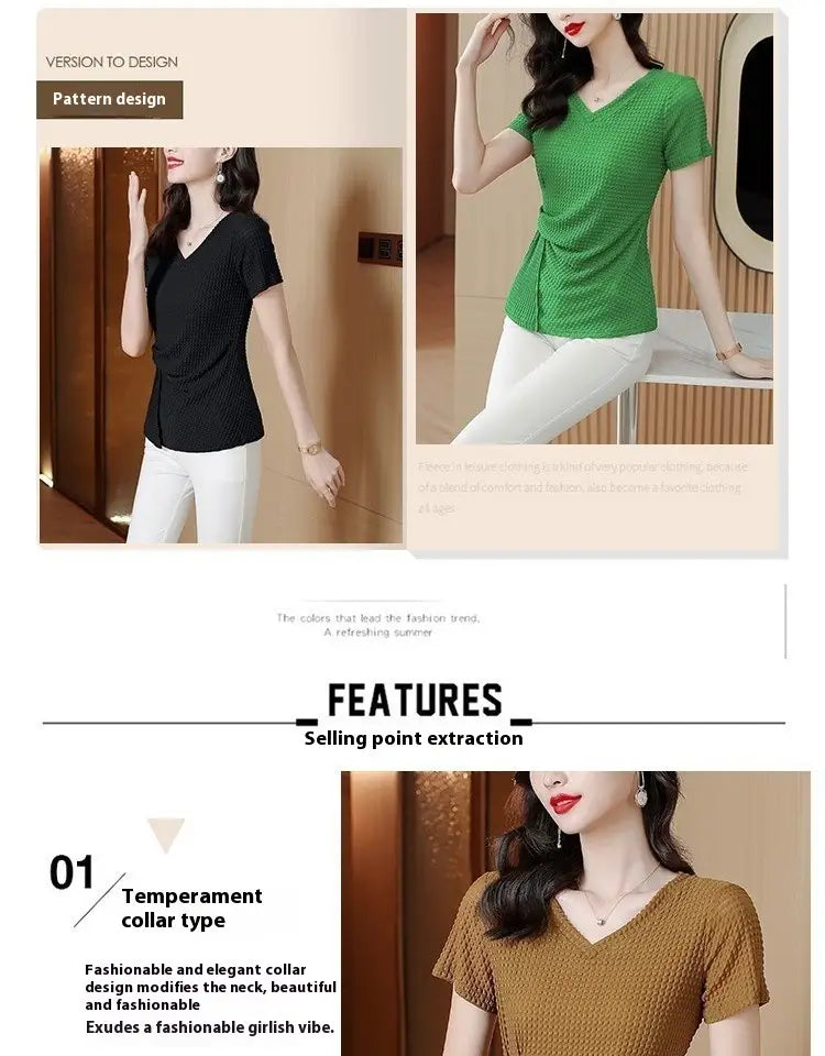 Knitted Ice Silk Short Sleeve T-shirt Women’s Summer