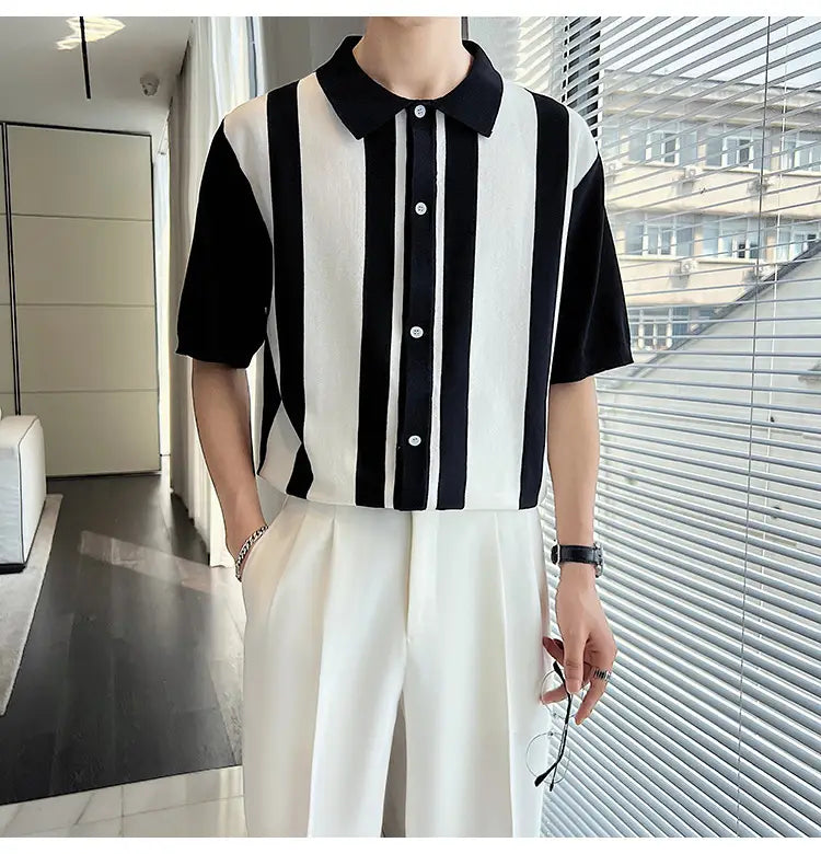 Men’s Striped Color Blocking POLO Sweater