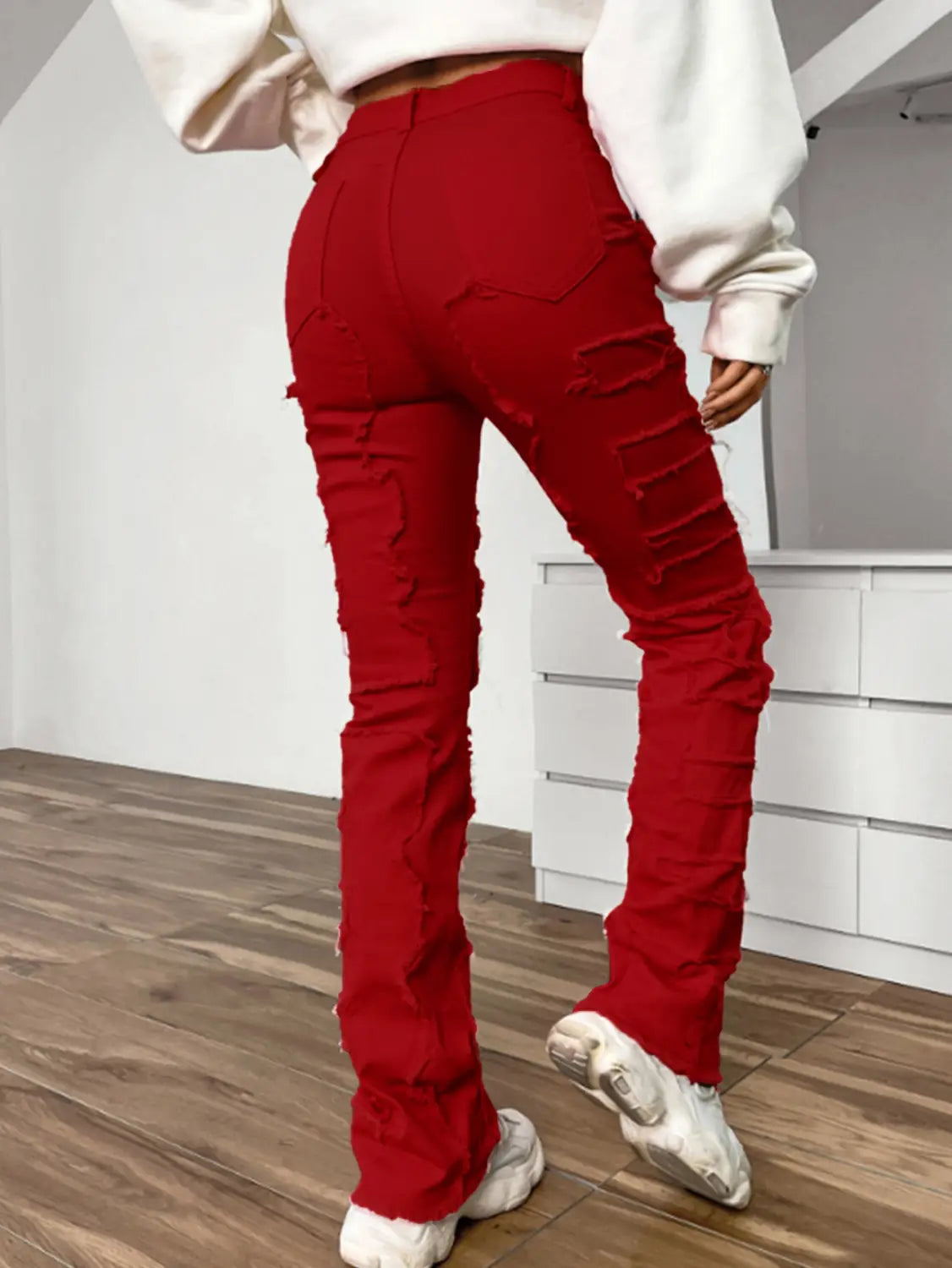 Women’s Embroidered Straight-leg Pants Fashion I Stretch Patchwork Jeans