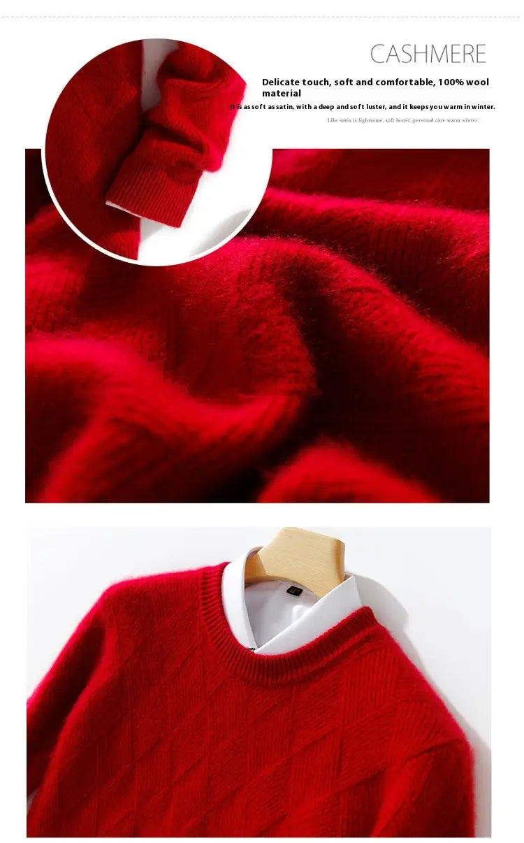 Pure Wool Sweater Men’s Loose Round Neck Sweater Casual Thickening Knitted Bottoming Shirt