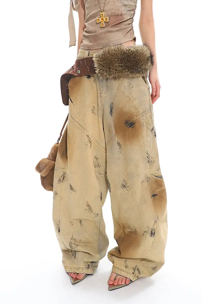 Washed Old Blooming Retro Machete Profile Loose Jeans