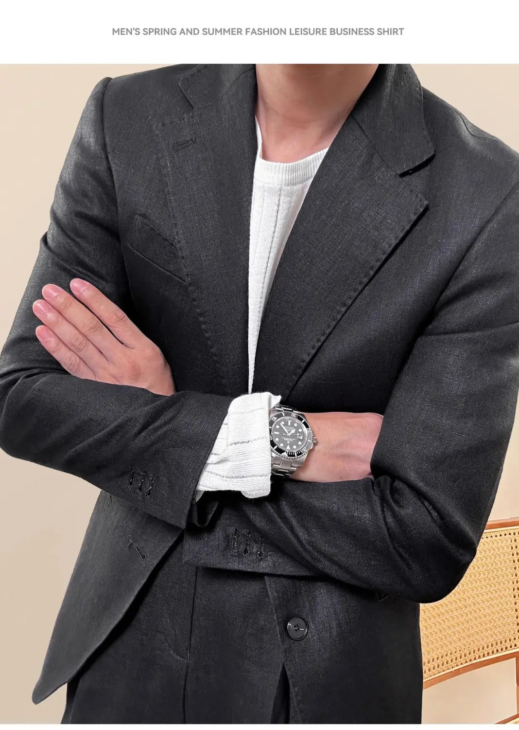 Spring Pure Linen Suit Suit Men’s Solid Color