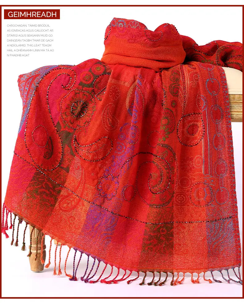 Ethnic Style Boiled Wool Warm Winter Scarf Shawl
