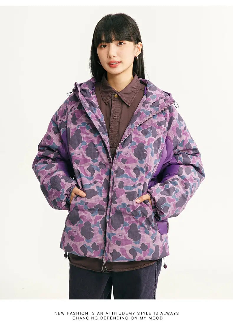 Winter Camouflage White Duck Down Three-proof Warm Coat For Women