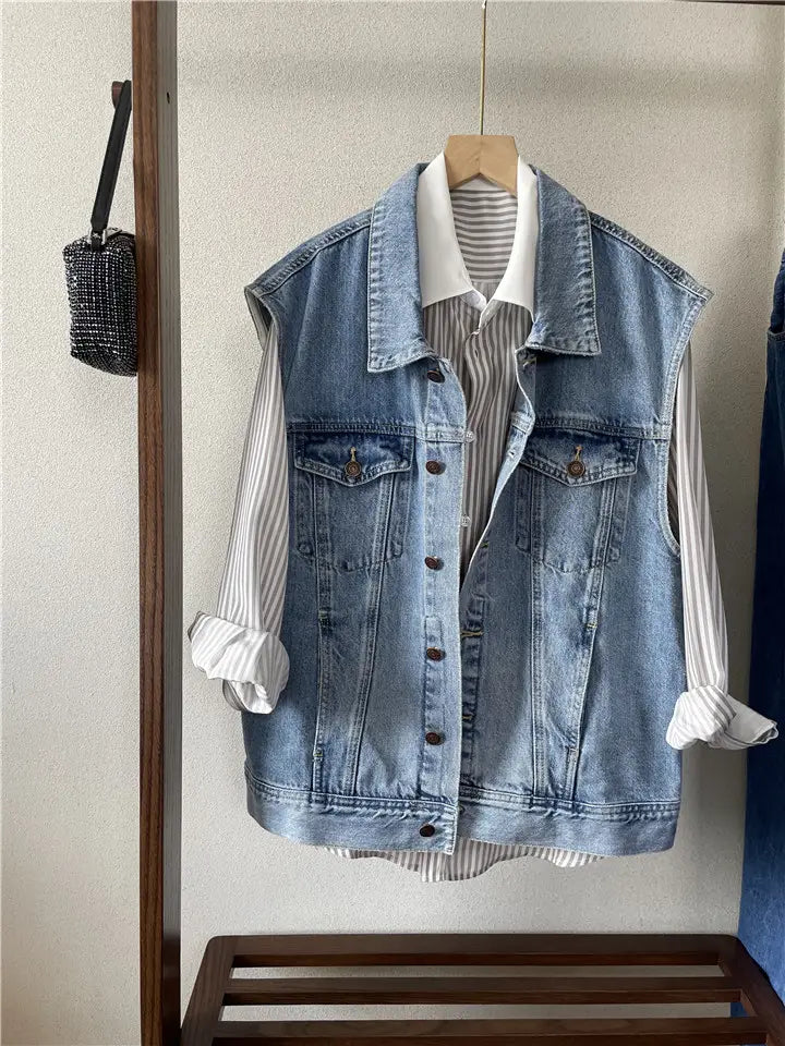 Ladies Denim Vest Loose Sleeveless Jacket Casual