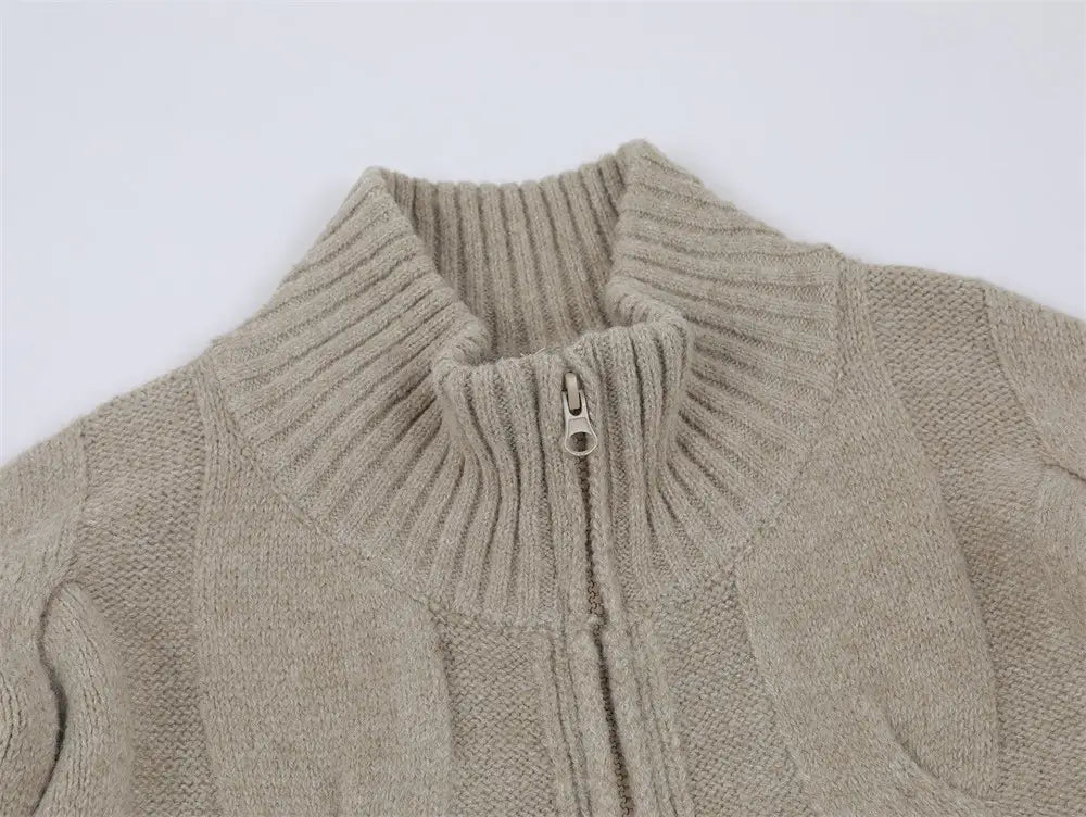 Simple Solid Color Twisted Collar Cardigan Sweater