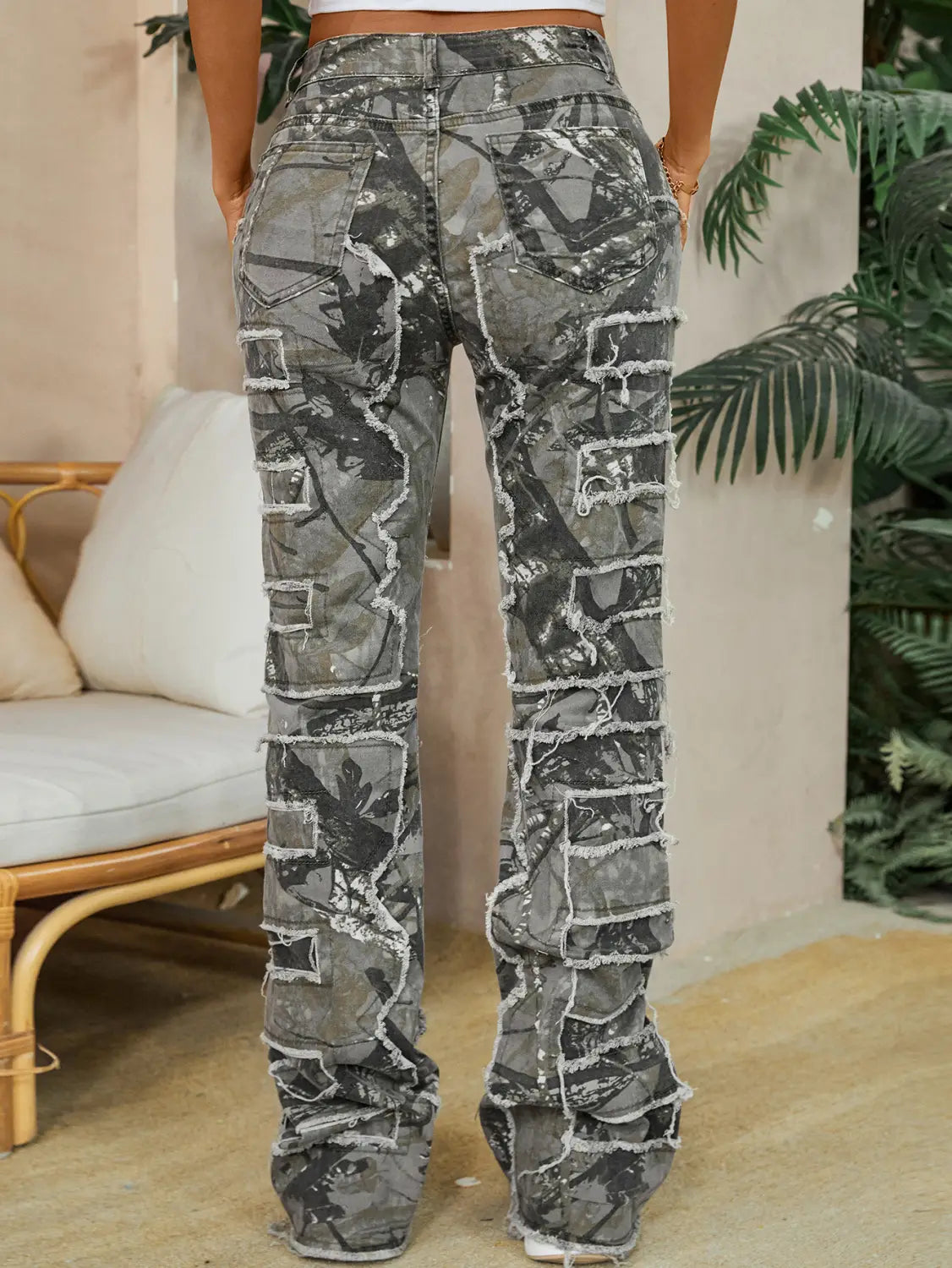 Women’s Embroidered Straight-leg Pants Fashion I Stretch Patchwork Jeans