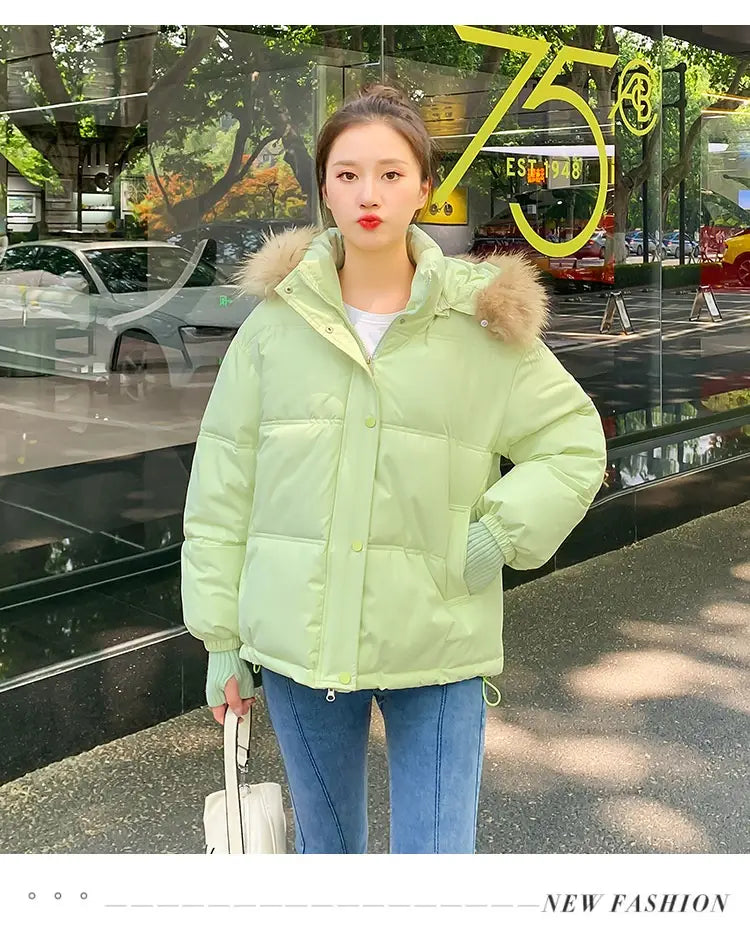 Loose Hooded Gloves Thickened Thermal Quilted Jacket Coat For Women