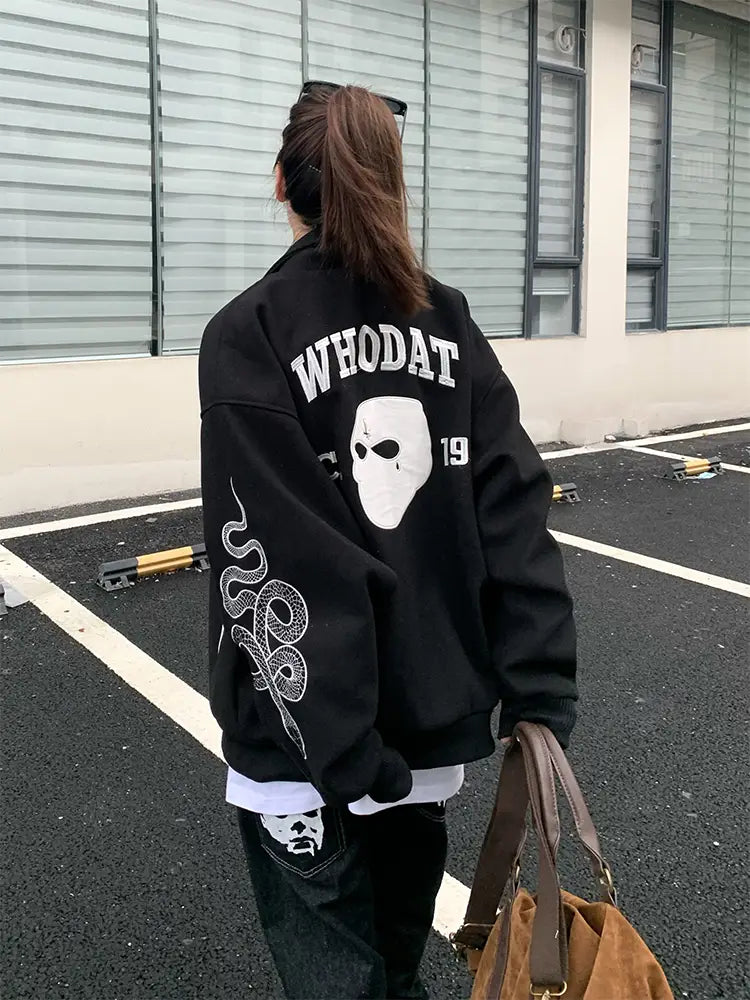 American Street Mask Letter Loose Jacket