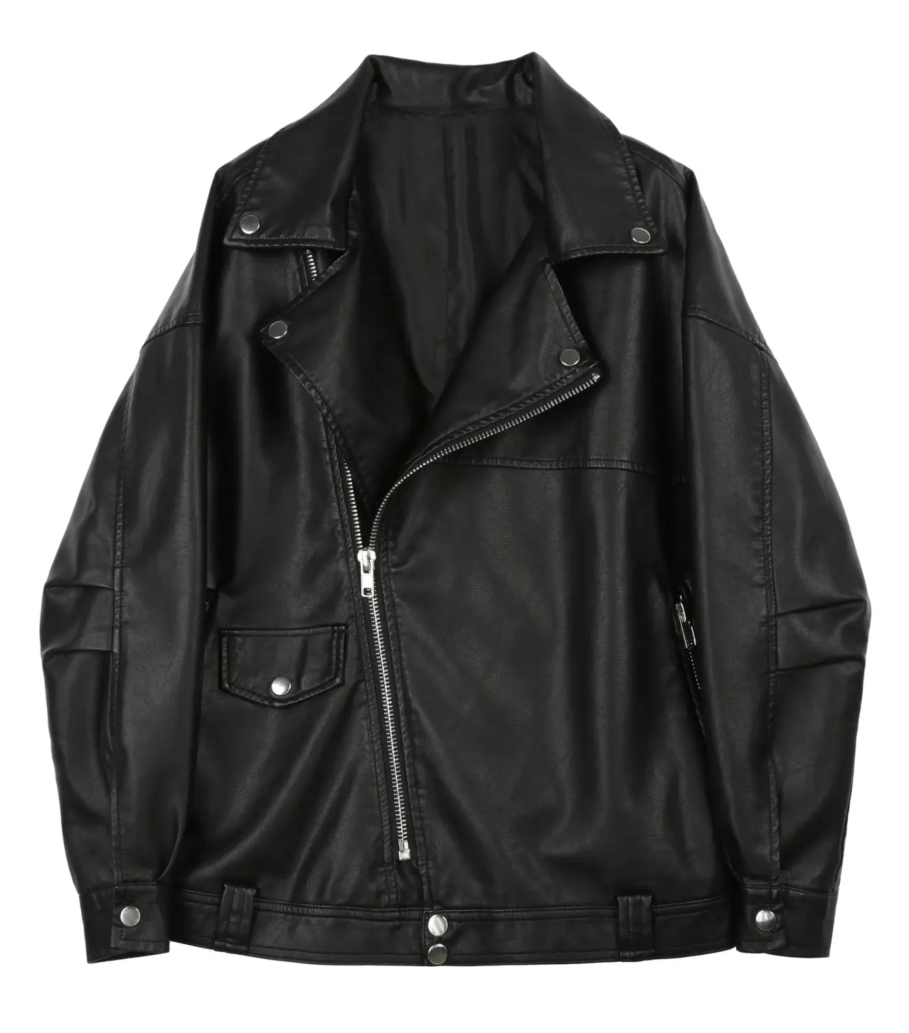 Casual Loose Small Plus Size Black Leather Coat
