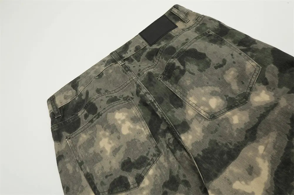 Mountain Outdoor Multi-pocket Workwear Tie-dye Camouflage Pants Men