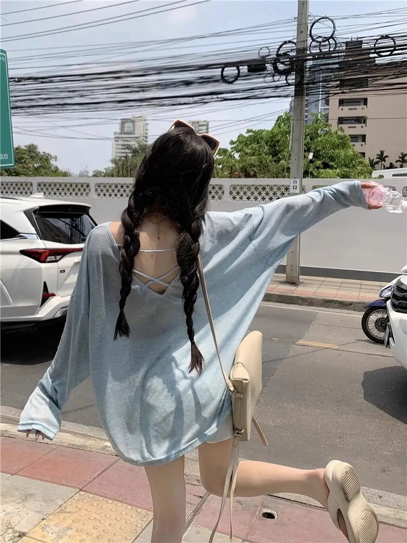 Blue Sweet Hot Girl Sun Protection Top