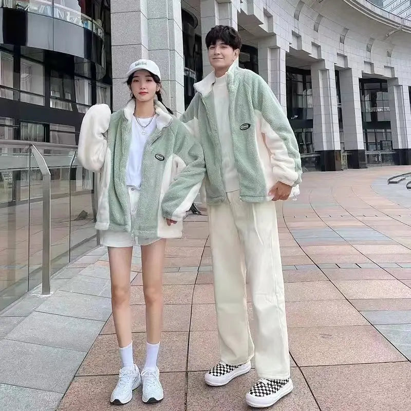 Mint Green Stitching Berber Fleece Coat Men And Women