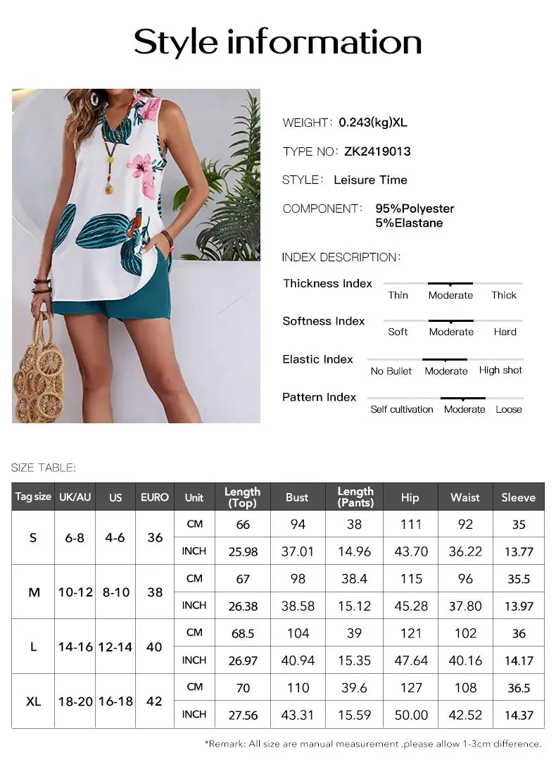 Printed Casual Women’s Top Shorts Suit
