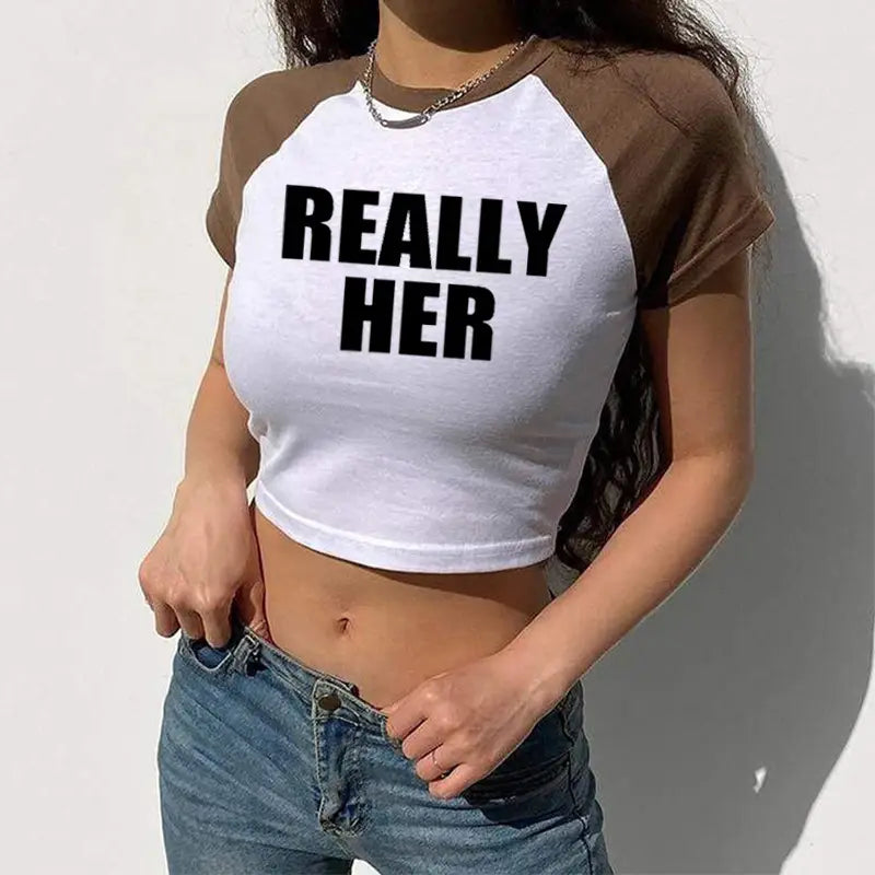 Fashion Letter Pattern Printed Short Top Navel T-shirt