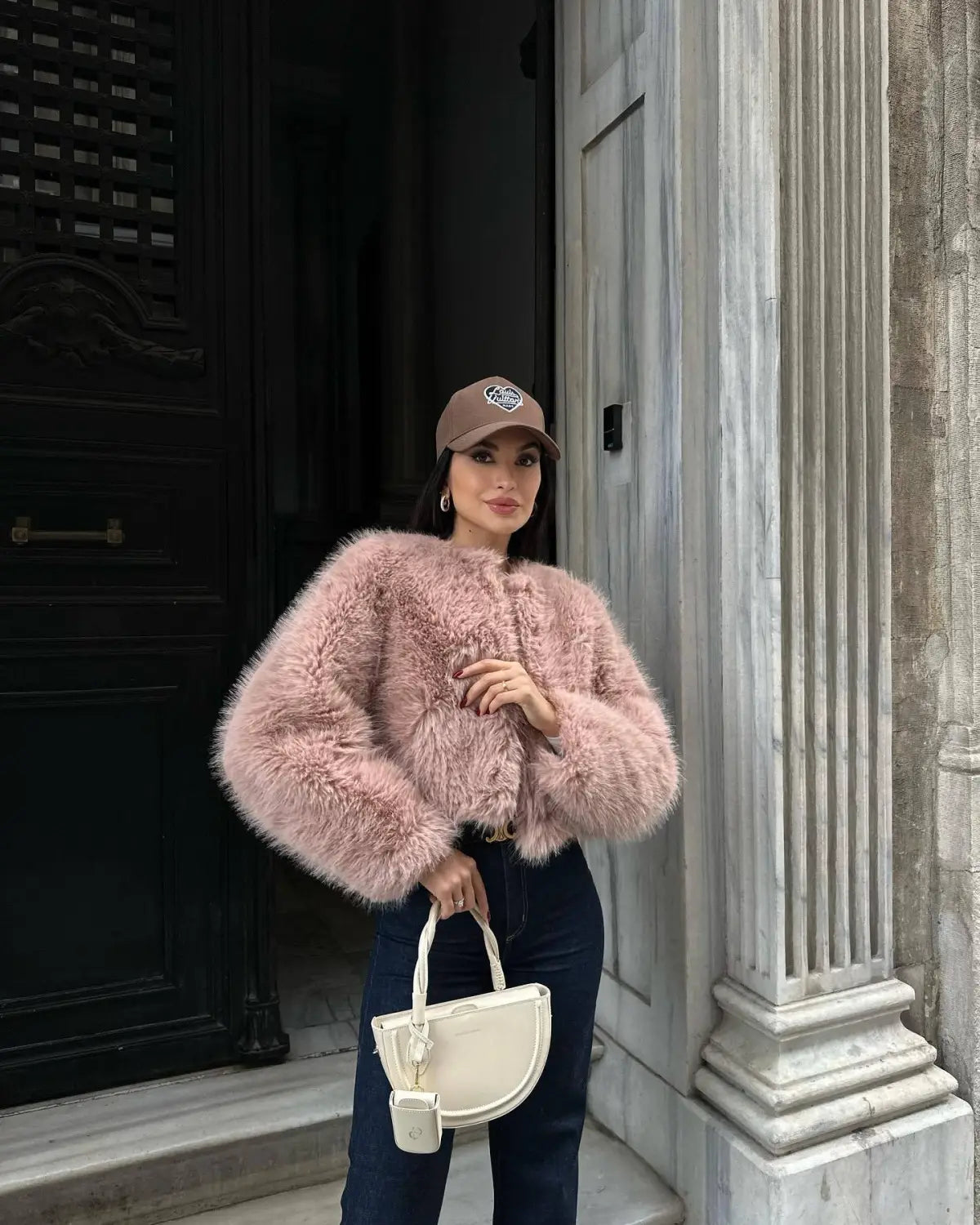 Polyester Imitation Fur Women’s Short Cardigan Coat