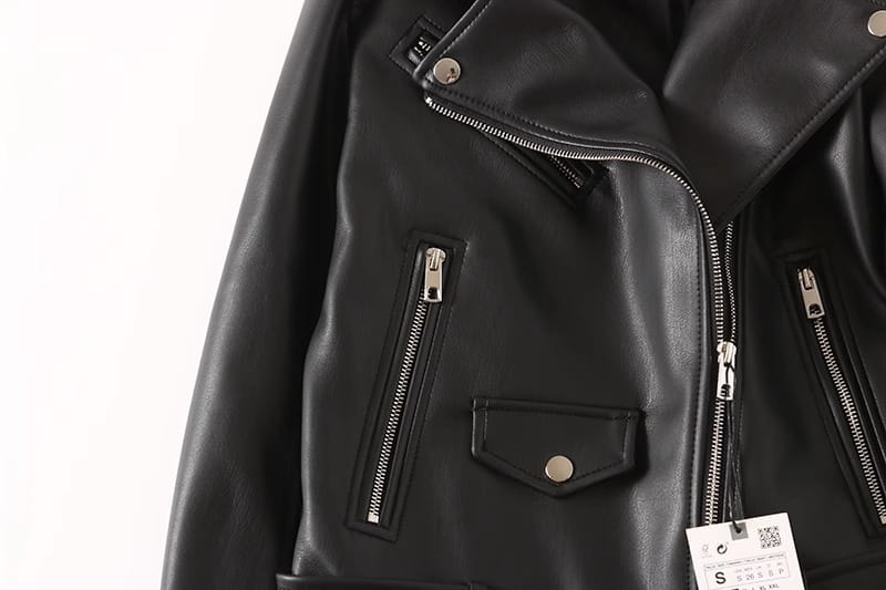 Women’s Black PU Leather Zip Jacket