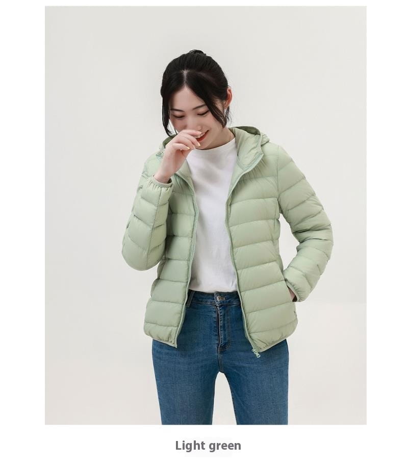 Lightweight Down Jacket Women’s Short Stand Collar Hooded