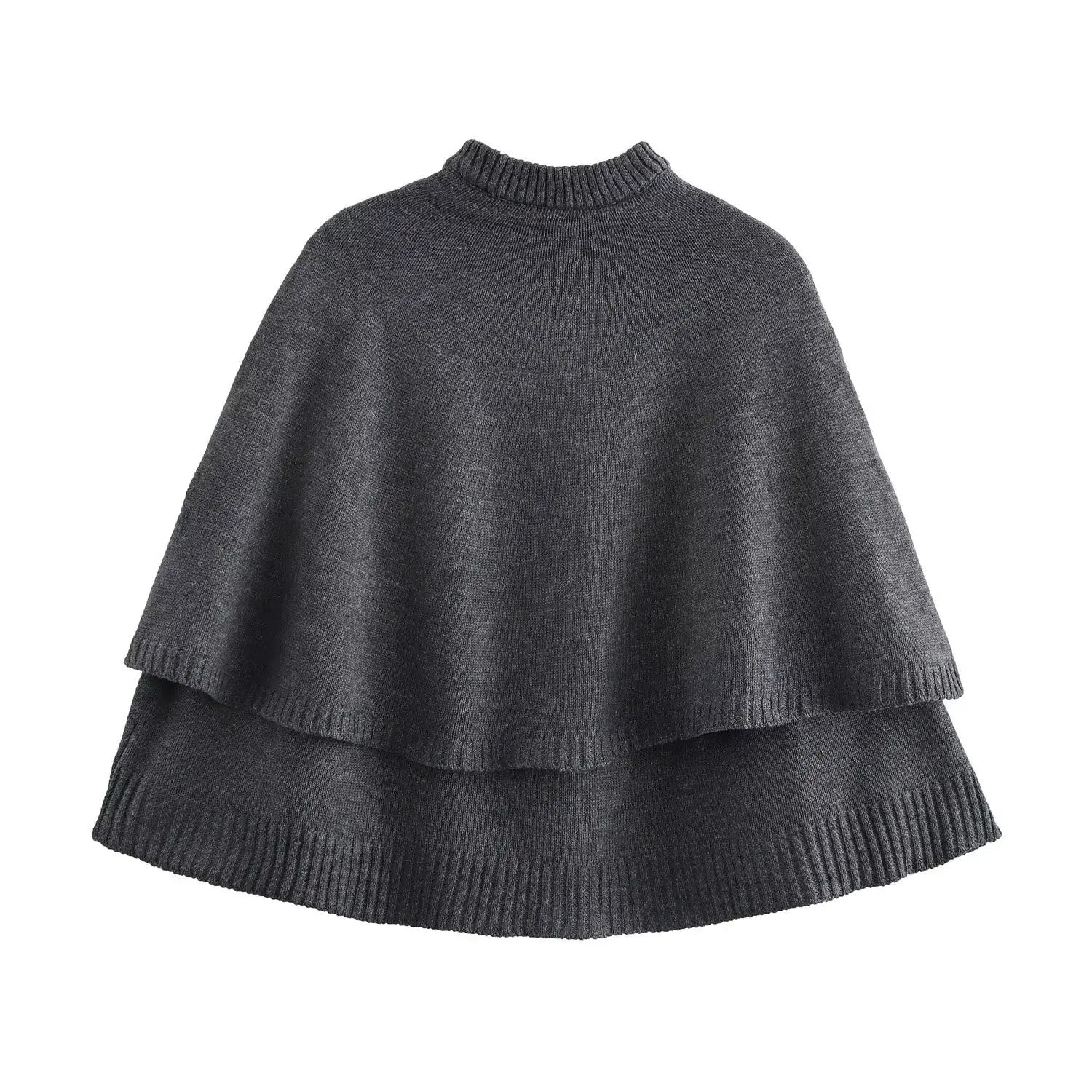 All-match Cloak Design Round Neck Knitted Coat