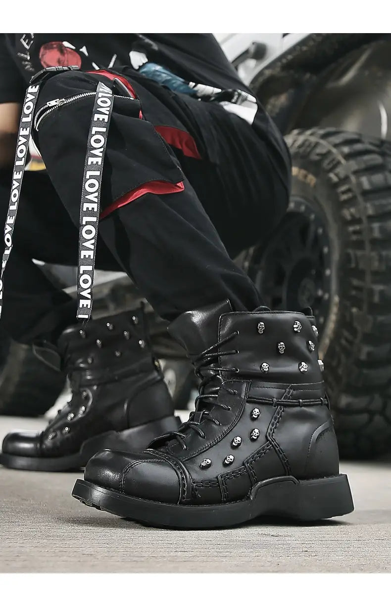 Men’s Warm Work Clothing Motorcycle Waterproof High-top Steampunk Leather Boots
