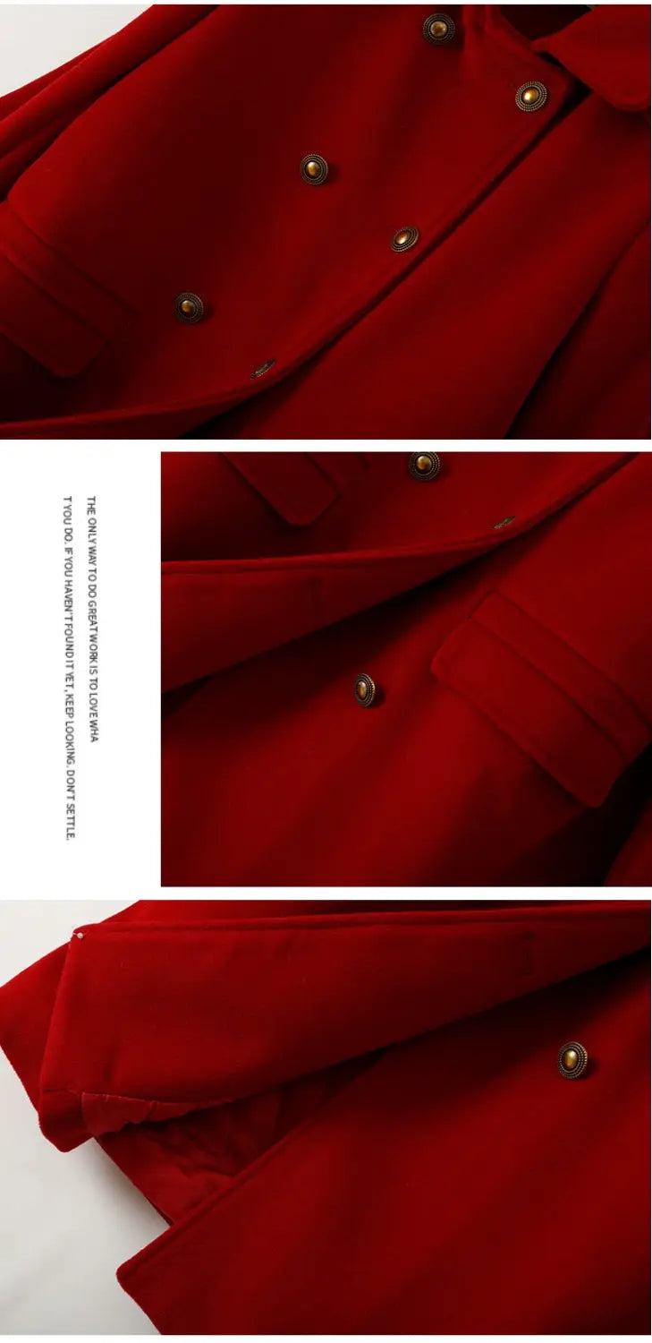 Korean Style Wool Double Breasted Coat For Women