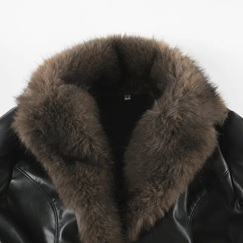 American Street Loose Fur Collar Leather Coat