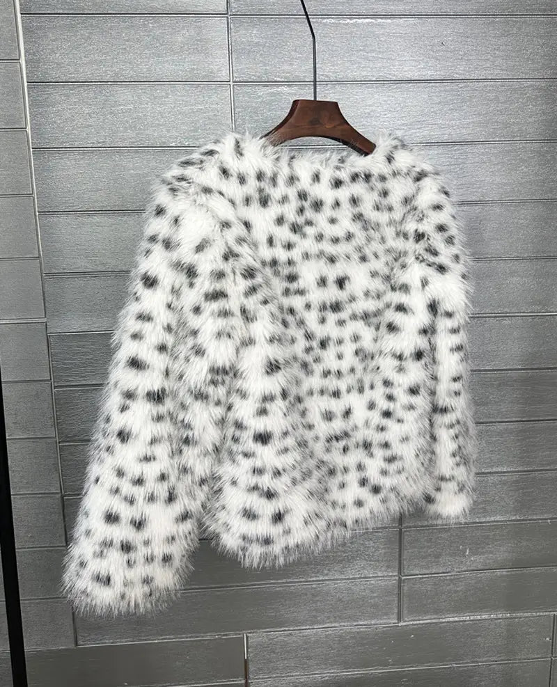 Fur Black And White Spots Women’s Short Coat
