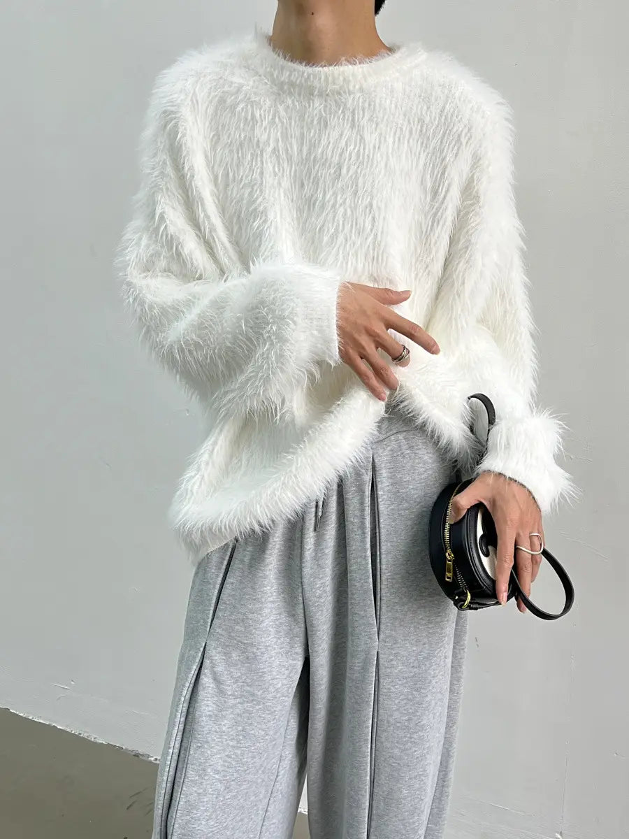 Pure Color All-matching Round Neck Pullover Thickened Mink Sweater Men