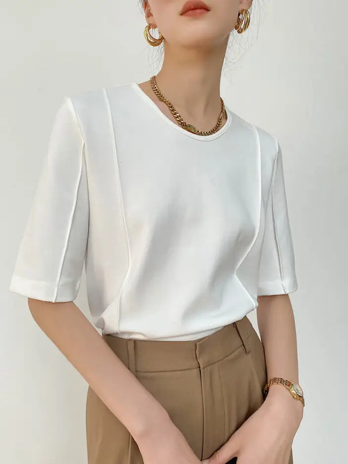 Solid Color Design Half Sleeve Round Neck T-shirt