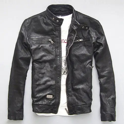 Men’s Leather Leather Slim-fit Motorcycle Goatskin Leather Jacket Cowhide
