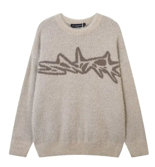 Harajuku Daily Commuting Fashion Personality Geometry Round Neck Jacquard Fashion Brand Knitted Pullover Loose Sweater