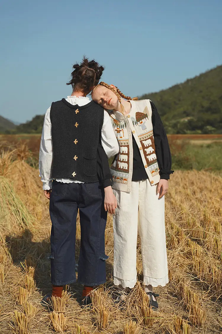 New Product Front and Back Two-Wear Bird Jacquard Lamb Wool Knitted Vest