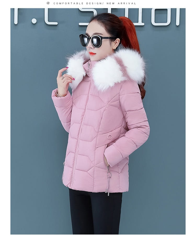 Women’s Short Detachable Large Fur Collar Cotton Coat
