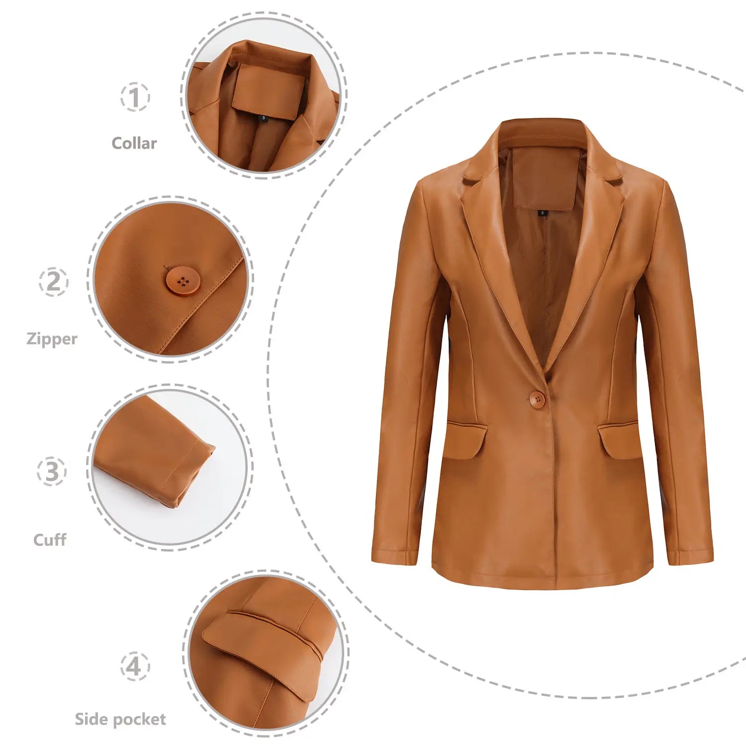 Single Button Commute Leisure Solid Color Leather Coat