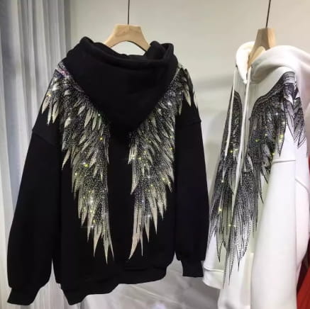 Heavy Embroidery Hot Drilling Light Luxury Front And Rear Wings Hooded Fleece Padded Coat Sweater