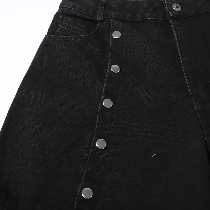New Detachable Multi-button Design Irregular High Waist Jeans