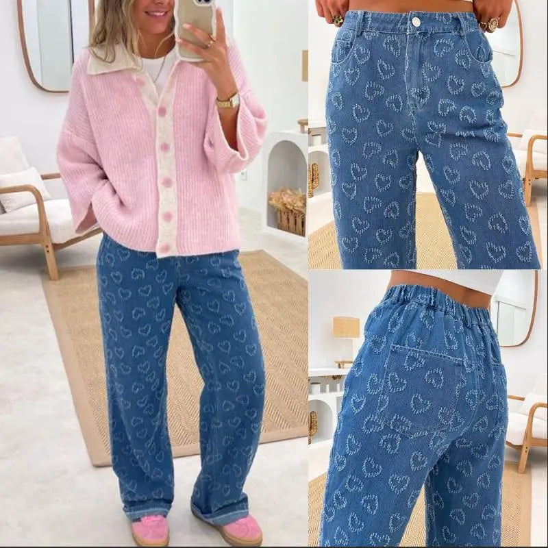 Denim Trousers Love Crochet Wash Straight