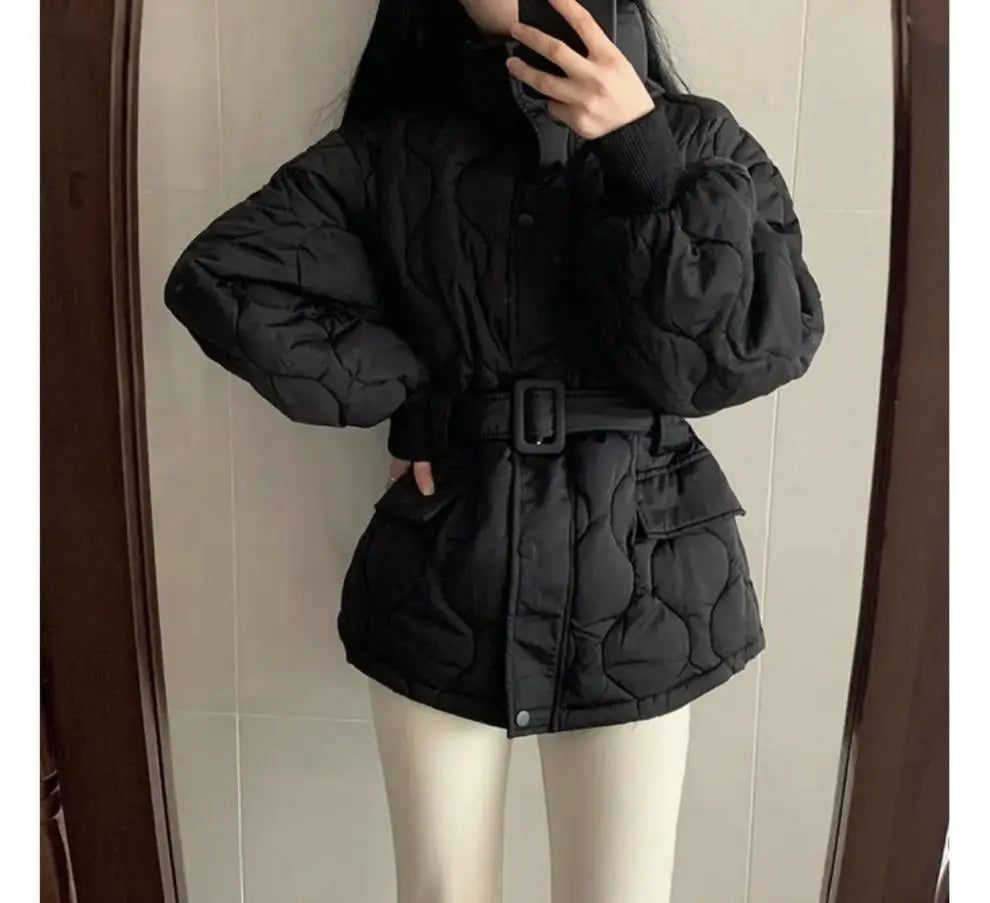 Women’s Stand-up Collar Tie Long Sleeve Cotton Coat
