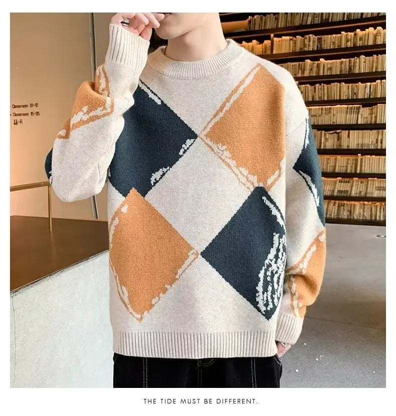 Casual Autumn And Winter Thickened Sweater Men’s Round Neck Lazy Trendy Bottoming Shirt
