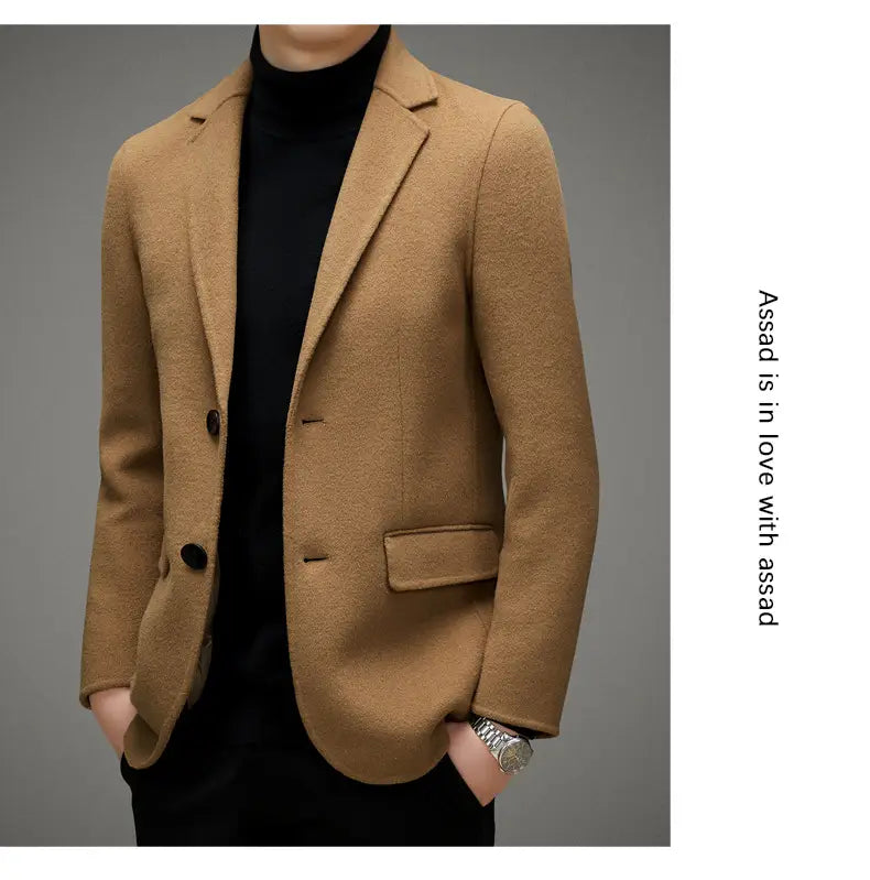 Men’s High-end Suit Reversible Woolen Coat Short Detachable 90 White Duck Down Liner Suit Jacket