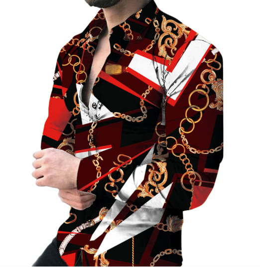 European And American Men’s Long-sleeved Shirt Casual Printing