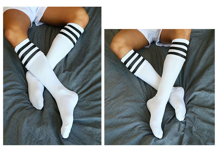 Folded striped over-the-knee high-tube long socks